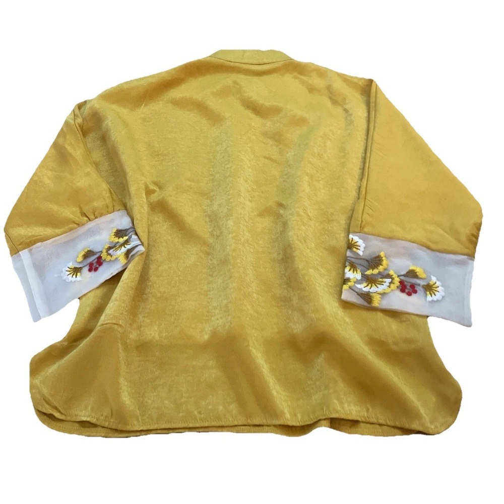 Rui Xin Bei Er‎ Satin Hanfu Cheongsam Pearl Buttons Blouse Yellow Embroidered - Picture 2 of 7